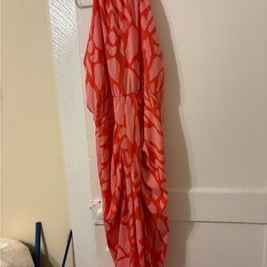 Coral Pink Abstract Print HalterDress